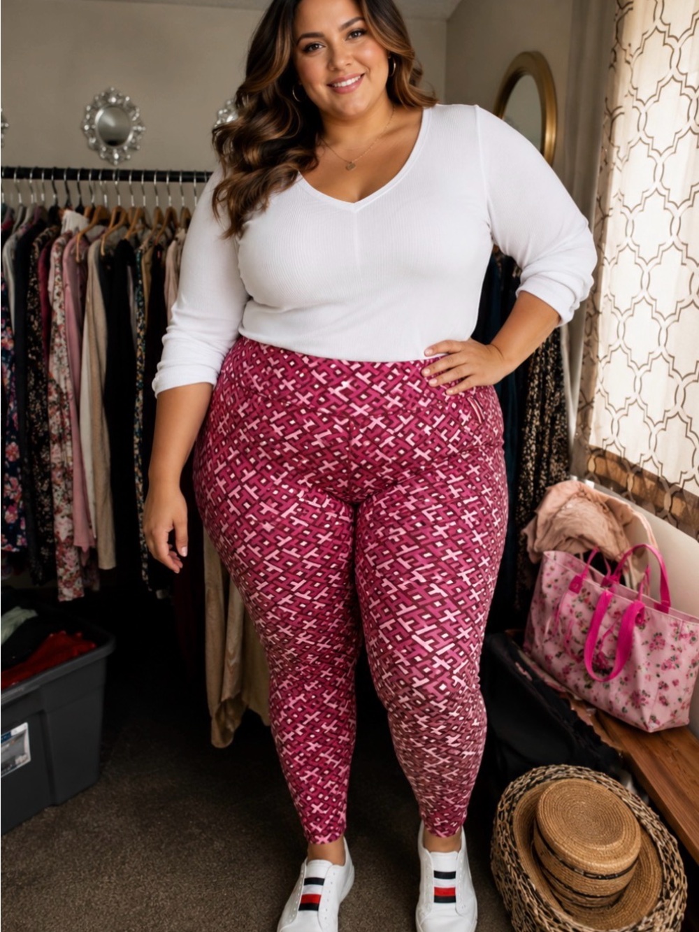 Tommy Hilfiger Plus Geometric Magenta Stretch Leggings